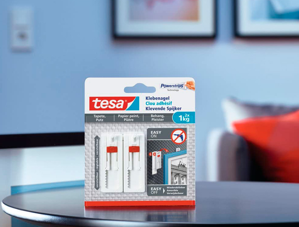 TESA - Clavo autoadhesivo sujecion hasta 2 kg uso paredes pintadas removible blister de 2 unidades (Ref. 77777-00001-00)