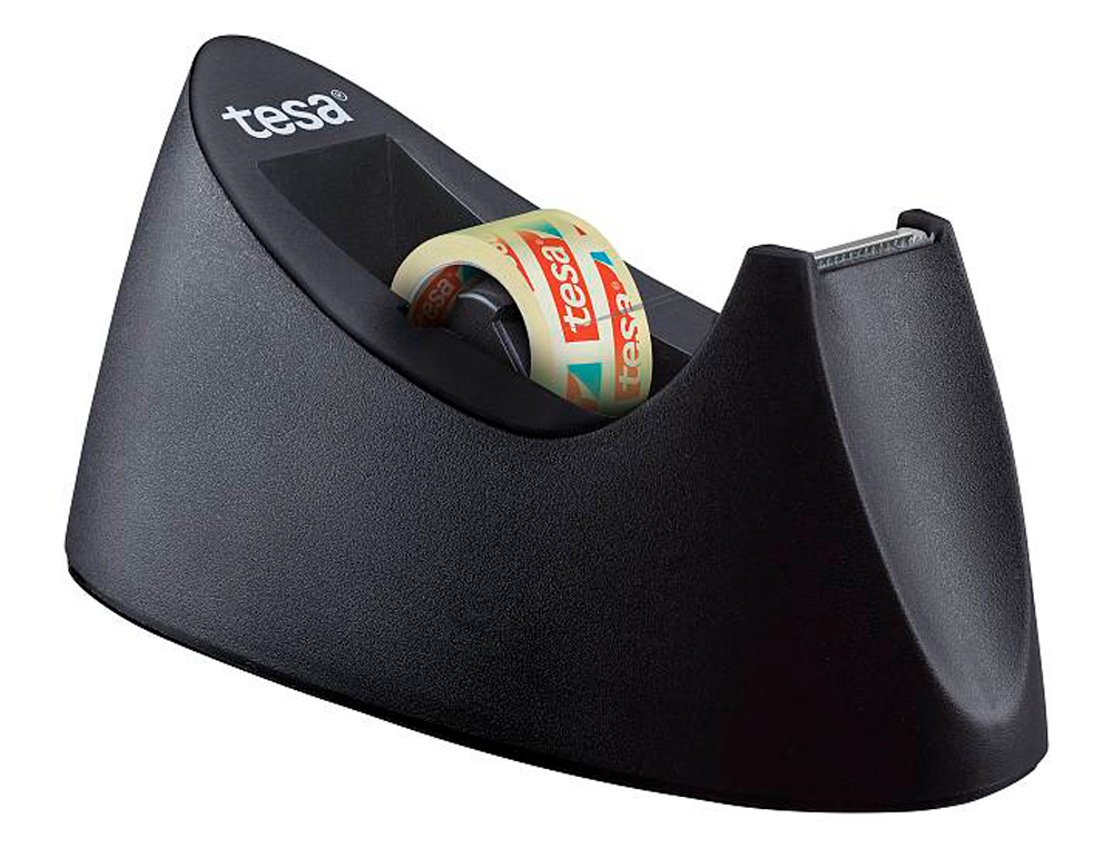 TESA - Portarrollo sobremesa plastico easy cut curve negro para cinta de 33 mt x19 mm + 1 cinta film transparente (Ref. 53917-00000-00)