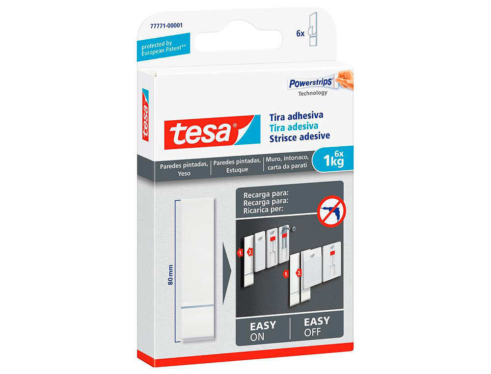 TESA - Tira autoadhesiva doble cara powerstring transparente sujecion hasta 1 kg recambio blister de 6 unidades (Ref. 77771-00001-00)