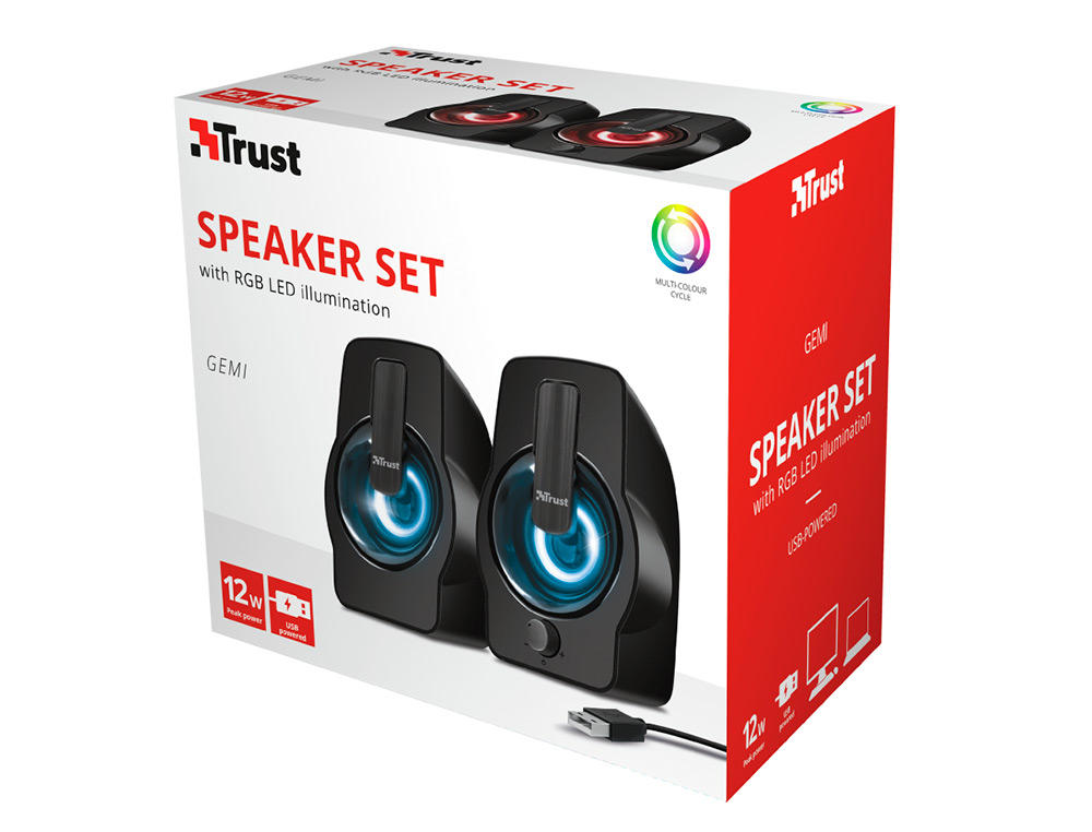 TRUST - Altavoces gemi 2.0 potencia maxima 12w iluminacion led control de volumen y conexion (Ref. 22948)