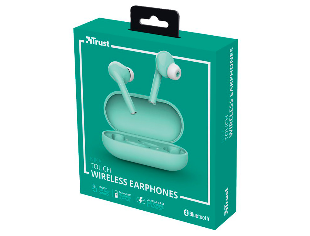 TRUST - Auricular nika inalambrico bluetooth con estuche de carga color turquesa (Ref. 23703)