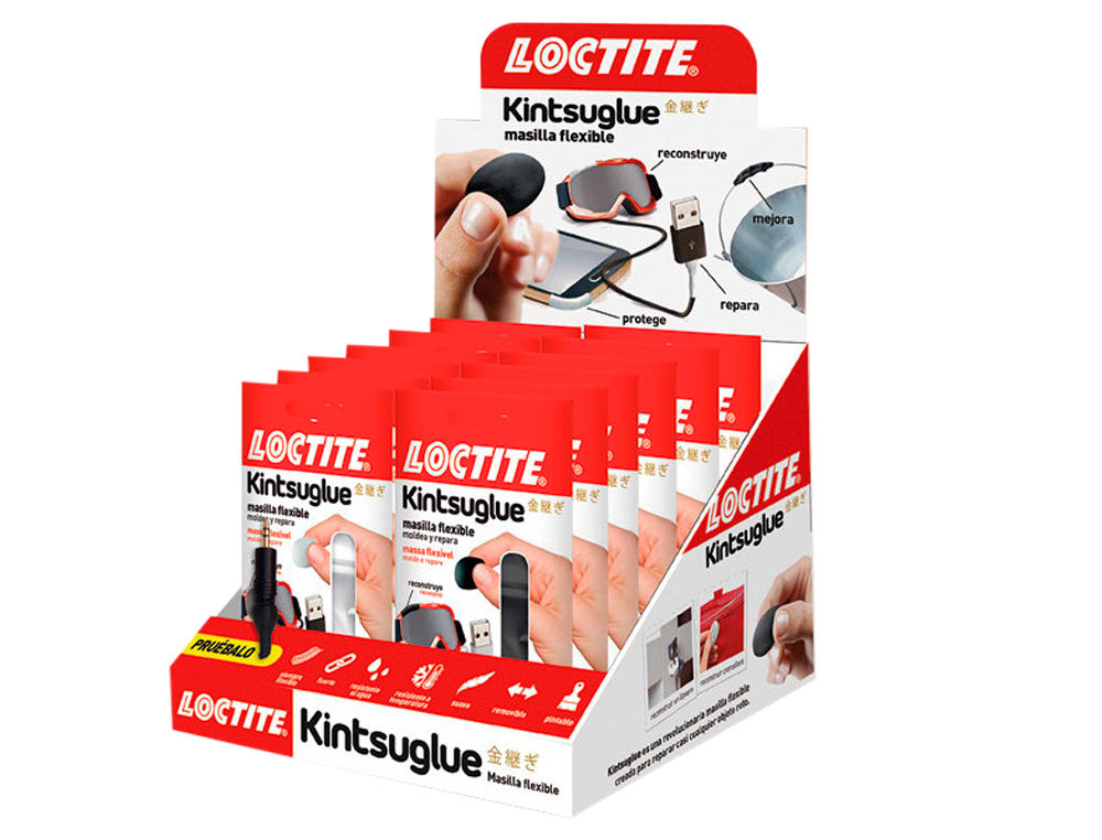 LOCTITE - Expositor 16 masillas flexibles Kintsuglue. 8 blísters masilla blanca y 8 negra. (Ref.2269706)