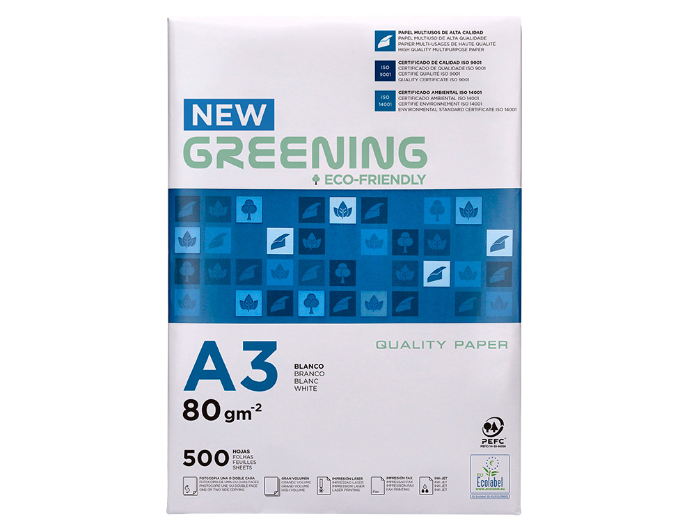 GREENING - PAPEL FOTOCOPIADORA LIDERPAPEL DIN A3 80 GRAMOS PAQUETE DE 500 HOJAS (Ref.FT01)