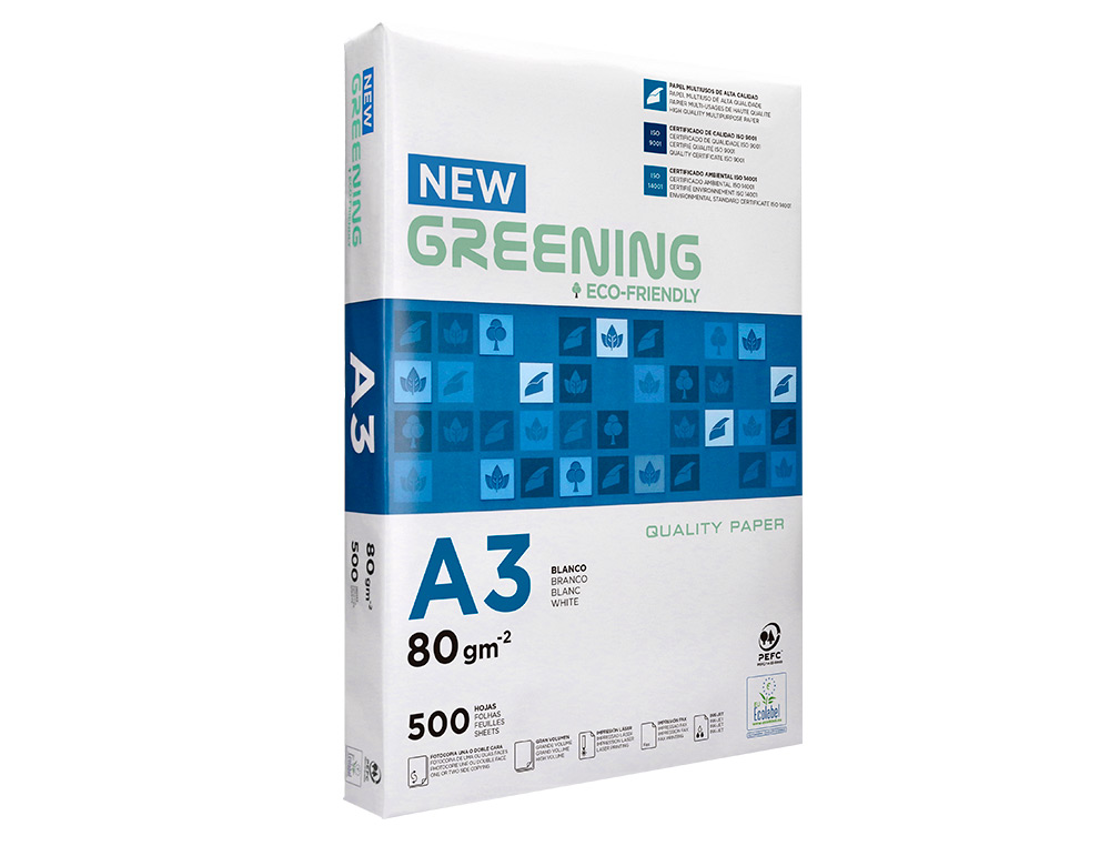 GREENING - PAPEL FOTOCOPIADORA LIDERPAPEL DIN A3 80 GRAMOS PAQUETE DE 500 HOJAS (Ref.FT01)