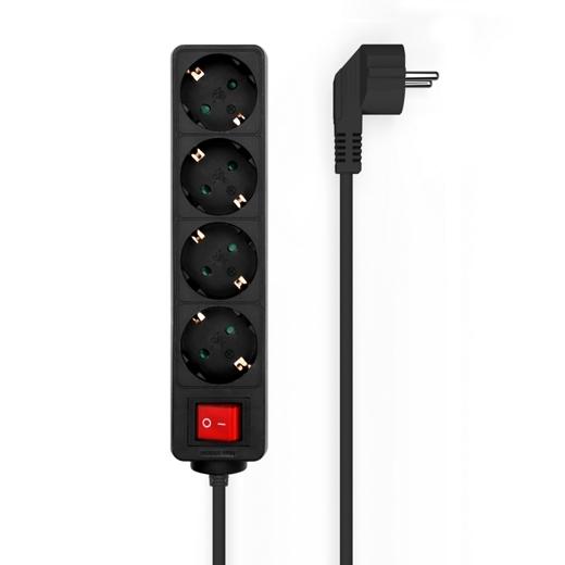 AISENS - BASE MULTIPLE 4 TOMAS CON INTERRUPTOR CON CABLE 3X1,5MM2, NEGRO, 1,4M (Ref.A154-0650)