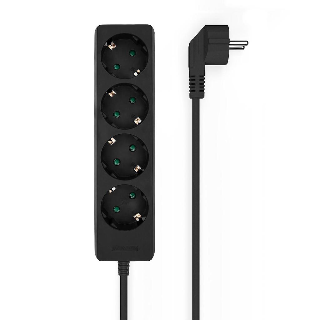 AISENS - Base multiple 4 tomas sin interruptor con cable 3x1.5mm2, negro, 1.4m (Ref.A154-0534)