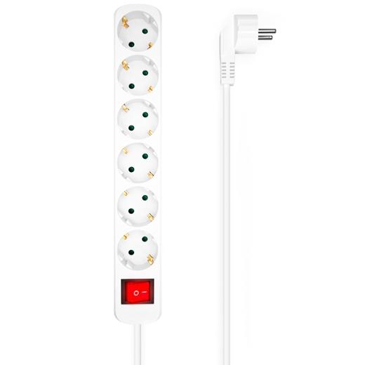 AISENS - Base multiple 6 tomas con interruptor con cable 3x1.5mm2, blanco, 1.4m (Ref.A154-0535)