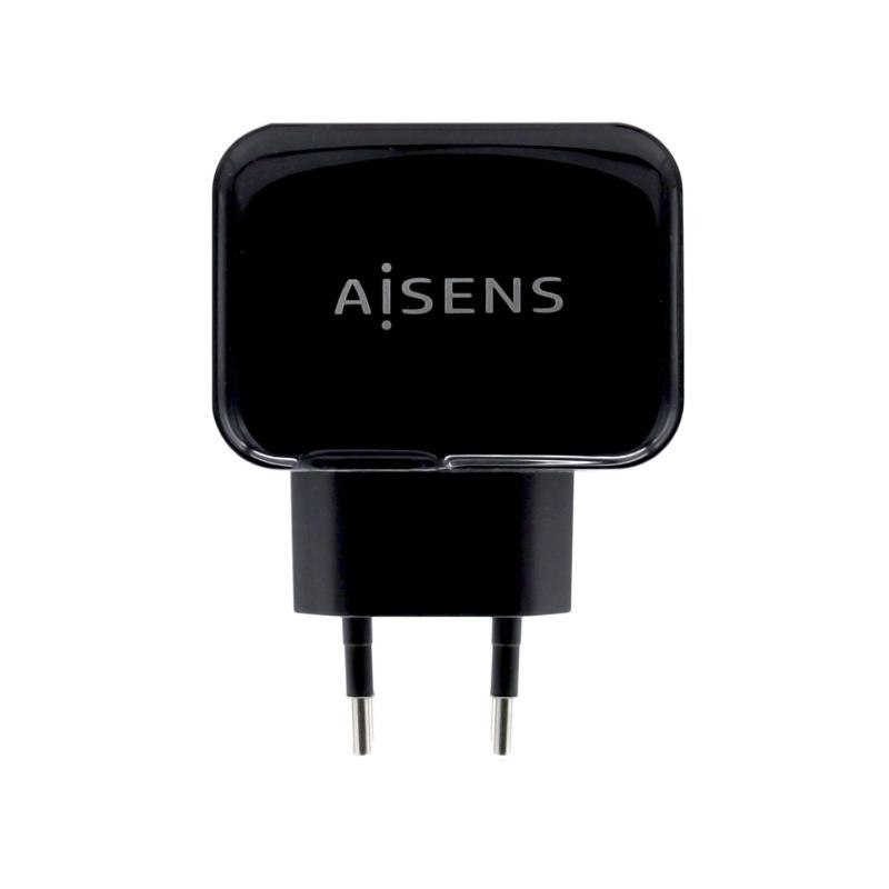 AISENS - CARGADOR USB 17W 5V/3.4A, 2X USB CON CONTROL AI NEGRO (Ref.A110-0440)