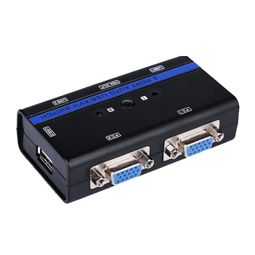 AISENS - CONMUTADOR KVM VGA USB 1U-2PC+CABLE, NEGRO (Ref.A111-0064)
