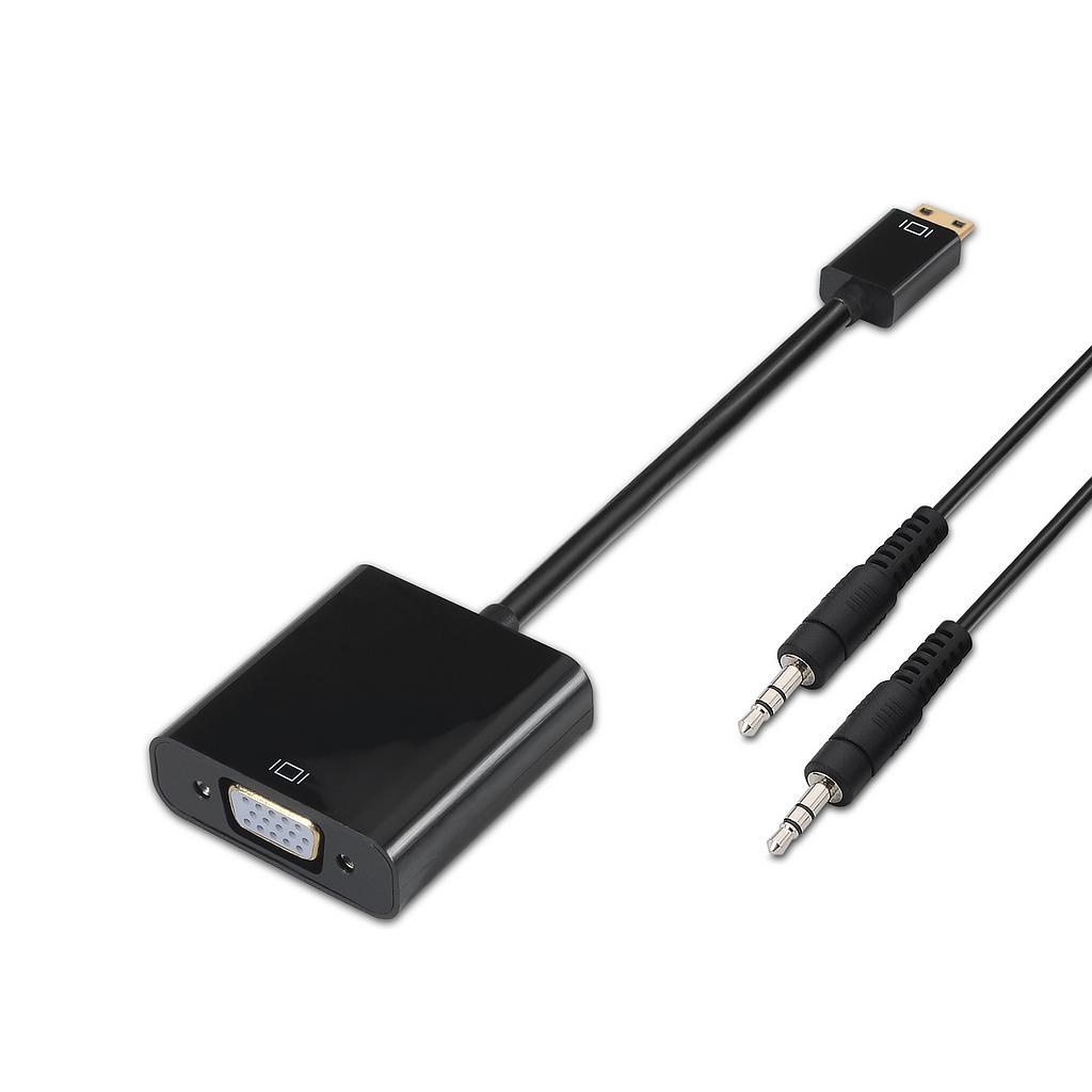 AISENS - CONVERSOR MINI HDMI A SVGA+AUDIO, HDMI C/M-SVGA/H+JACK 3.5/H, NEGRO, 10CM+1.0M (Ref.A122-0127)