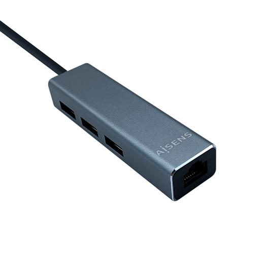 AISENS - CONVERSOR USB 3.0 A ETHERNET GIGABIT 10/100/1000 MBPS + HUB 3XUSB3.0 GRIS 15CM (Ref.A106-0401)