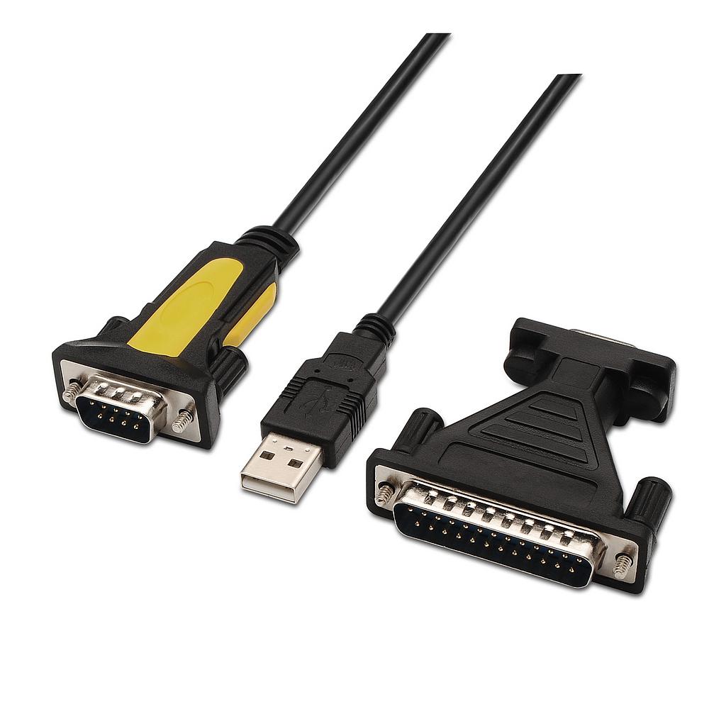AISENS - CONVERSOR USB A SERIE, TIPO A/M-RS232 DB9/M DB25/M, NEGRO, 1.8M (Ref.A104-0039)