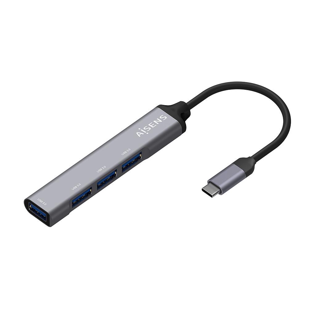 AISENS - HUB USB 3.1 USB-C aluminio, USB-C/M-4xtipo A/H, gris, 10cm (Ref.A109-0541)