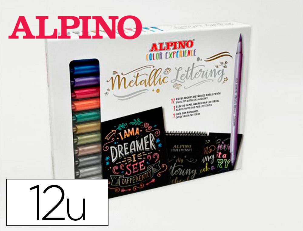 ALPINO - ROTULADOR METALLIC LETTERING DOBLE PUNTA ESTUCHE DE 12 UNIDADES COLORES SURTIDOS (Ref.AR010701)