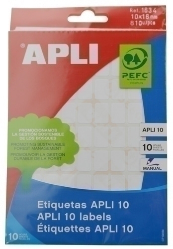 APLI - ETIQUETAS ADH.MANUALES BOLSA BLANCAS 10h C.ROMOS 10x16 mm 810 uds.(0) (Ref.1634)