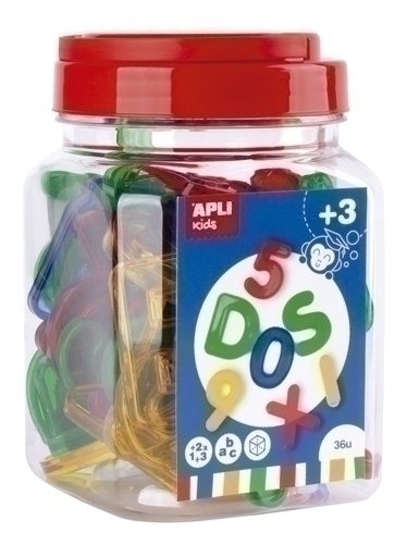 APLI - JUEGO EDUCATIVO KIDS LETRAS Y NUMEROS TRANSPARENTES BOTE DE 36 UD. (Ref.17493)