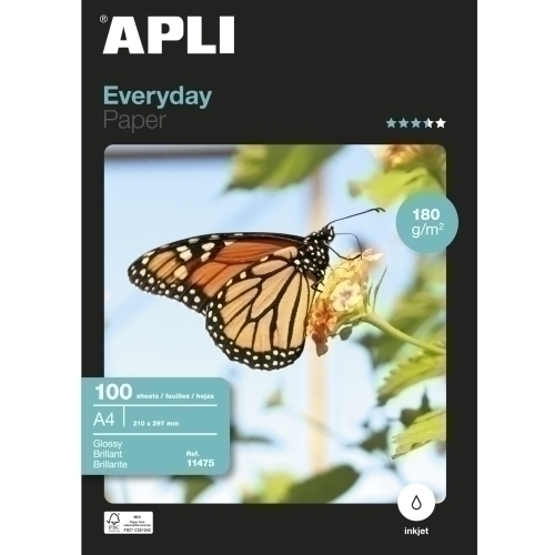 APLI - PAPEL INKJET FOTO A6 (10x15) 180g 100h GLOSSY (EVERYDAY) (Ref.11476)