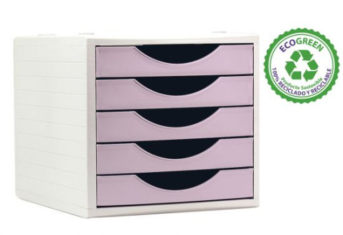 ARCHIVOTEC - MÓDULO ECOGREEN 100% RECICLADO Y RECICLABLE 5 CAJONES ROSA PASTEL 340X270X260 MM ARCHIVO 2000 (Ref.4005 RS PS)