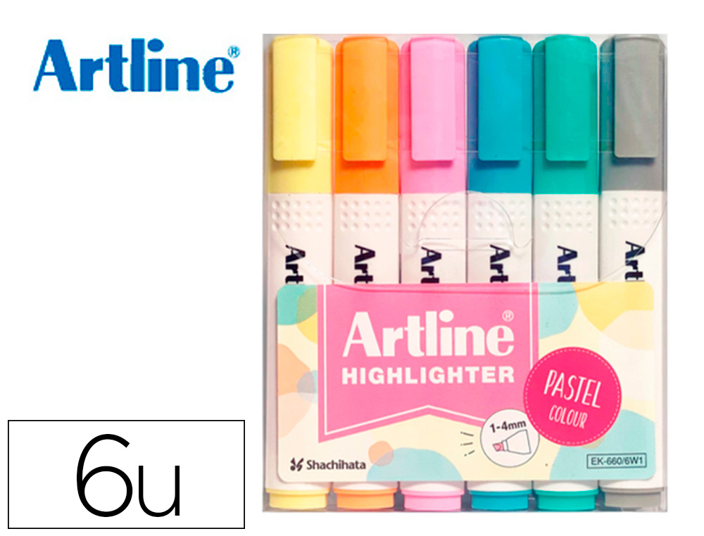 ARTLINE - ROTULADOR FLUORESCENTE EK-660 COLORES PASTEL BOLSA DE 6 UNIDADES COLORES SURTIDOS (Ref.EK660BW6 PASTEL BOLSA 6)