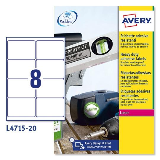 AVERY - ETIQUETAS EXTRA RESISTENTES 99,1X67,7MM POLIESTER BLANCO (Ref.L4715-20)