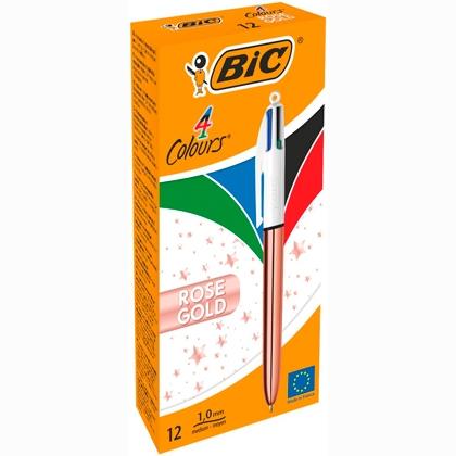 BIC - BOLÍGRAFO 4 COLOURS ROSE GOLD TINTA 4 COLORES CUERPO BLANCO/ROSA METÁLICO - CAJA 12U- (Ref.504894)