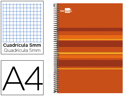 LIDERPAPEL - CUADERNO ESPIRAL A4 MICRO CLASSIC TAPA FORRADA 160H 60 GR CUADRO 5MM 5 BANDAS 4 TALADROS NARANJA (Ref.BA29)