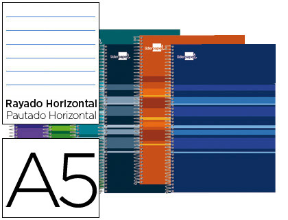 LIDERPAPEL - CUADERNO ESPIRAL A5 MICRO CLASSIC TAPA FORRADA 160H 60 GR HORIZONTAL 5 BANDAS 6 TALADROS COLORES SURTIDOS (Ref.BJ56)