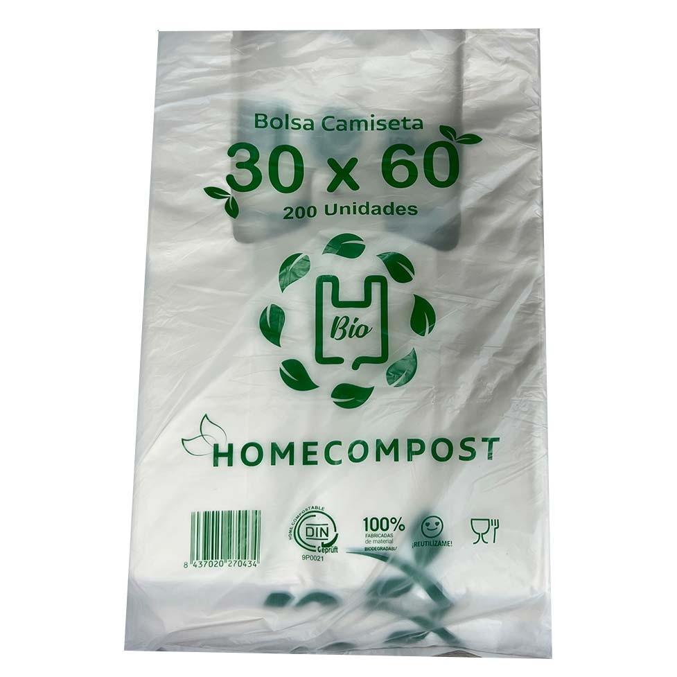 BOLSAS - BOLSA DE CAMISETA 30X60 COMPOSTABLE 14 MICRAS -PAQUETE 200U- (Ref.70434)