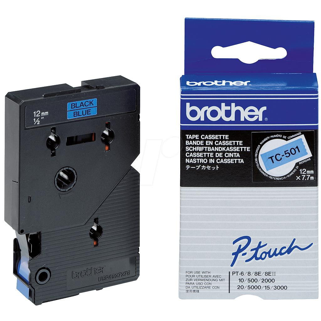 BROTHER - Cinta laminada azul/negro 12mm (Ref.TC501)