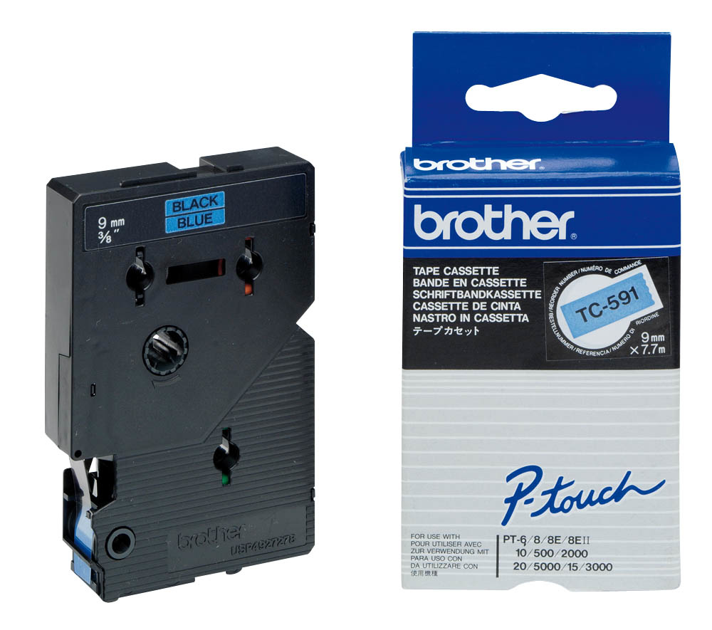 BROTHER - Cinta laminada azul/negro 9mm (Ref.TC591)