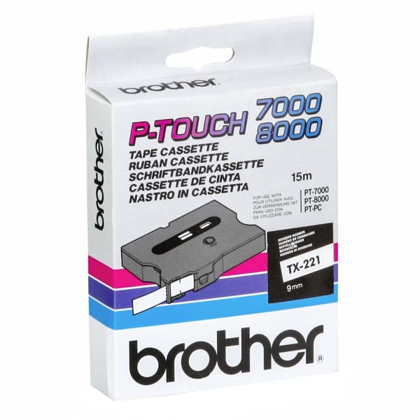 BROTHER - Cinta laminada Blanco/Negro, 9mm. P-Touch 7000/8000 (Ref.TX221)