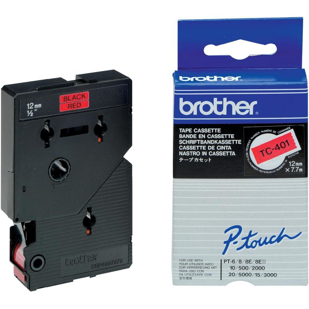 BROTHER - Cinta laminada rojo/negro 12mm (Ref.TC401)