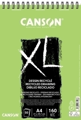 CANSON - BLOCK DE DIBUJO GUARRO- XL RECYCLE (espiral) 160g A4 50h MICRO (Ref.C200777128)