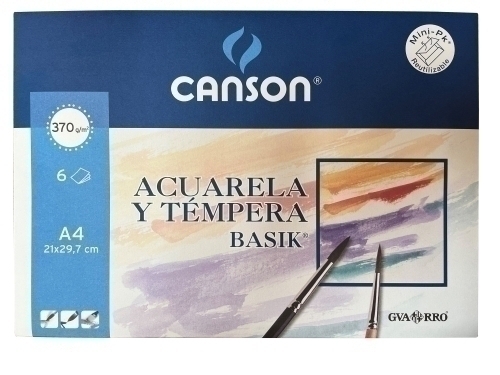 CANSON - LAMINA GUARRO- ACUARELA y TEMPERA BASIK 370g MINI-PACK de 6 A4 (Ref.C200006416)