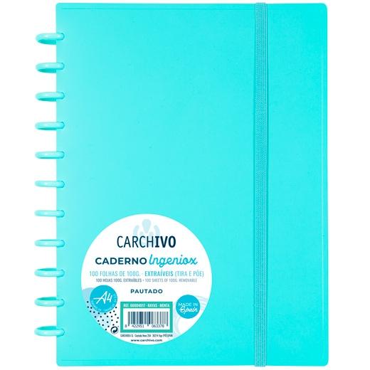 CARCHIVO - CUADERNO INGENIOX ESPIRAL A4 100H C/SEPARADORES EXTRAÍBLES 100GR CUADRÍCULA 5X5 TAPAS PP SEMI-RÍGIDO CIERRE C/GOMA MENTA (Ref.66004117)