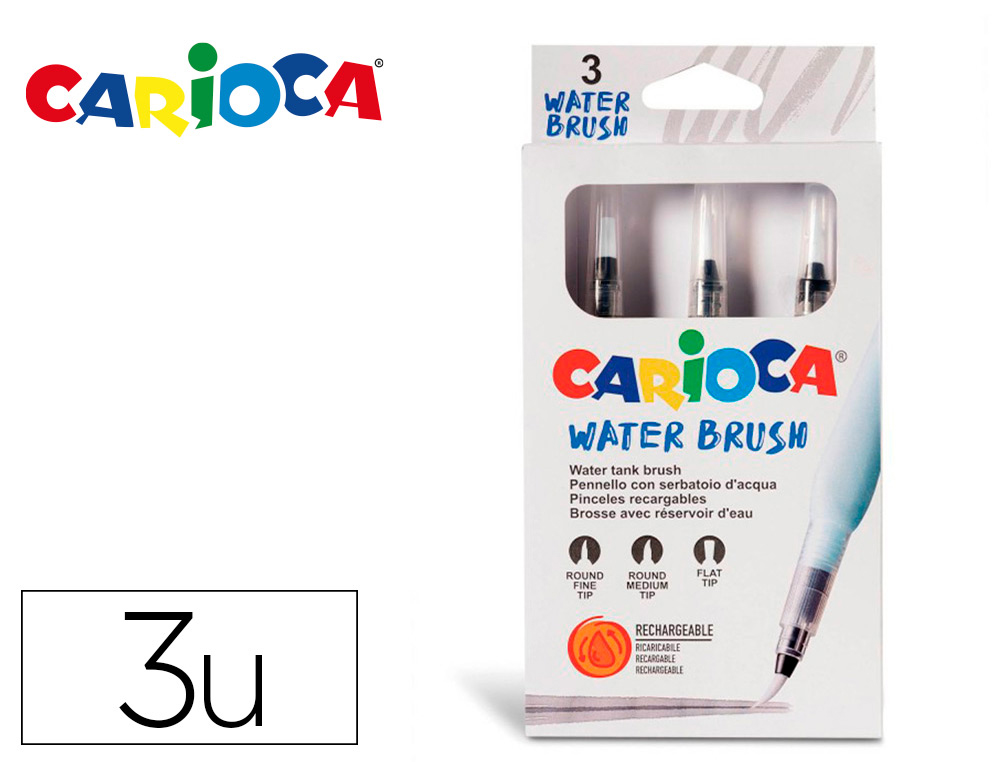 CARIOCA - Pinceles Recargables Water Brush - 3 Uds (Ref.43170)