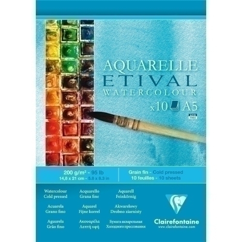 CLAIREFONTAINE - BLOCK DE DIBUJO ETIVAL ACUARELA GRANO FINO A5 200g 10h (Ref.96301C)