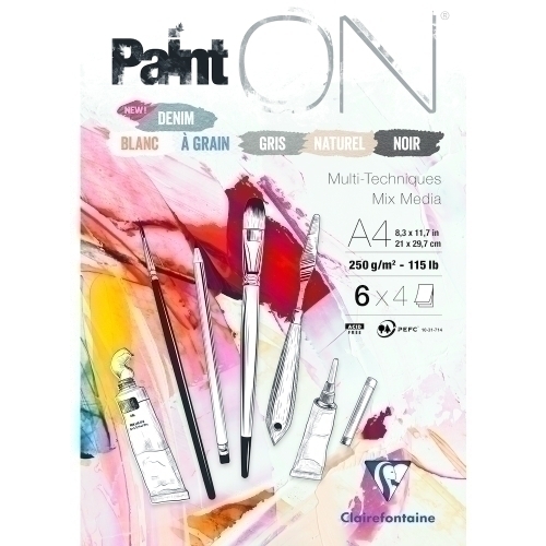 CLAIREFONTAINE - BLOCK DE DIBUJO PAINT"ON MULTITECNICAS A4 250g 24h COLORES (6 colx 4 hojas) (Ref.975410C)