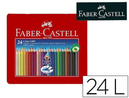 FABER CASTELL - LAPICES DE COLORES ACUARELABLE COLOUR GRIP TRIANGULAR CAJA METALICA DE 24 COLORES SURTIDOS (Ref.9112423)