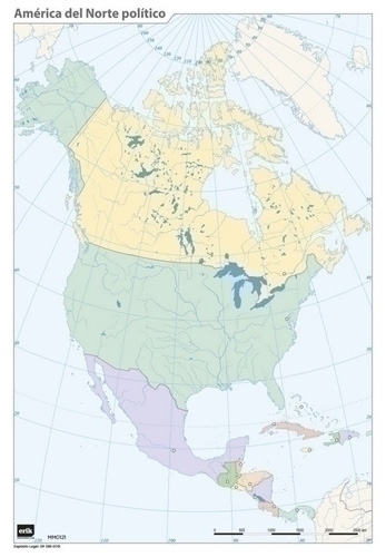 ERIK - MAPA MUDO COLOR POLITICO AMERICA DEL NORTE (Ref.MM0121)