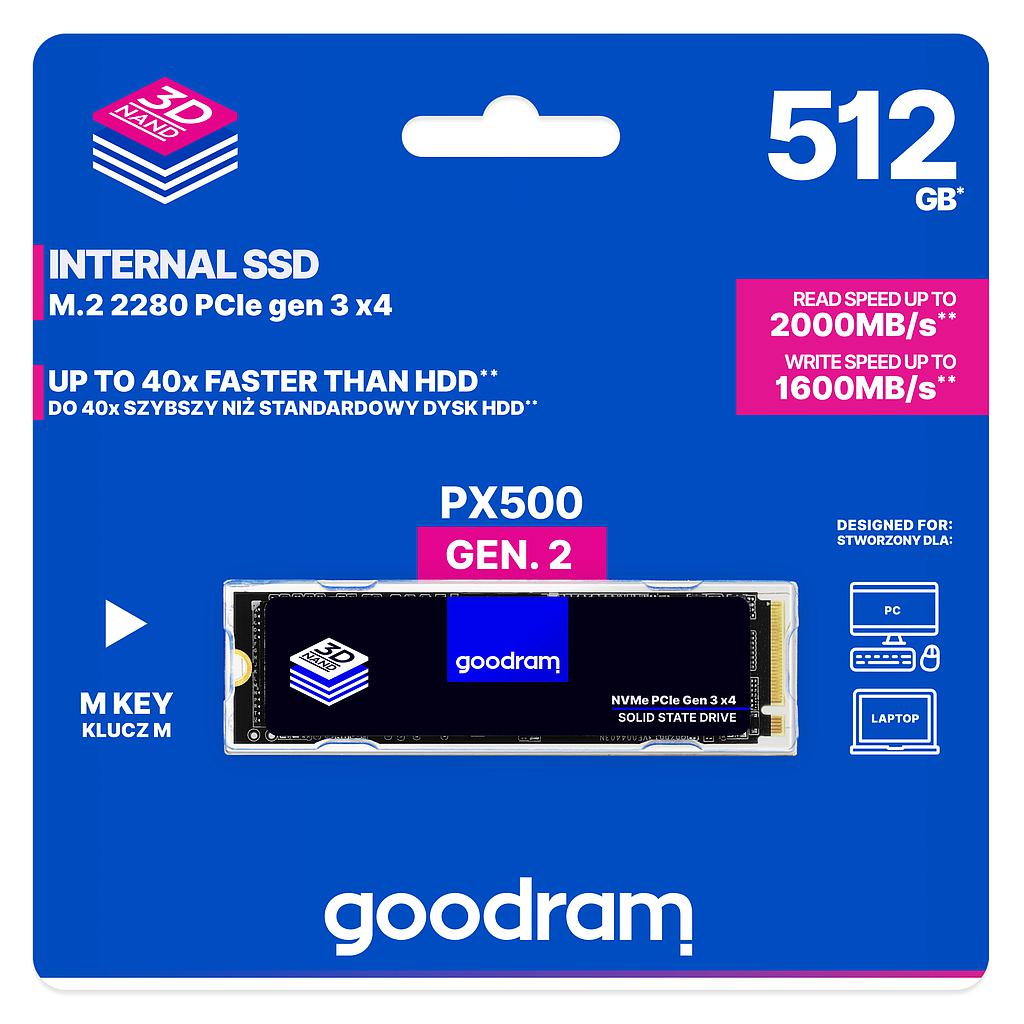 GOODRAM - SSD PX500 GEN.2 NVME 512GB PCIe 3x4 M.2 2280 RETAIL (Canon L.P.I. 5,45€ Incluido) (Ref.51123)