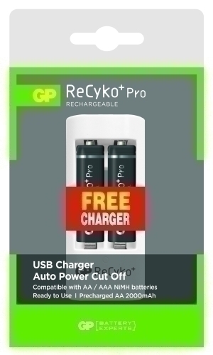 GP - CARGADOR DE PILAS + 4 PILAS (2xAAA + 2x AA) (Ref.PB211USB2185PROMO-B4)