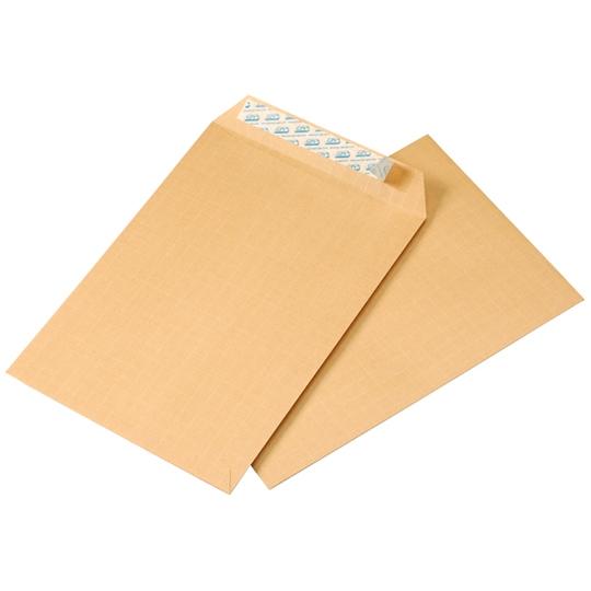 GRAFOPLÁS - Caja 250 BOLSAS GPV ARMADO 260X330 REFORZADO POLIÉSTER SOLAPA RECTA CON TIRA SILICONA - PAPEL 130G KRAFT (Ref.423900)