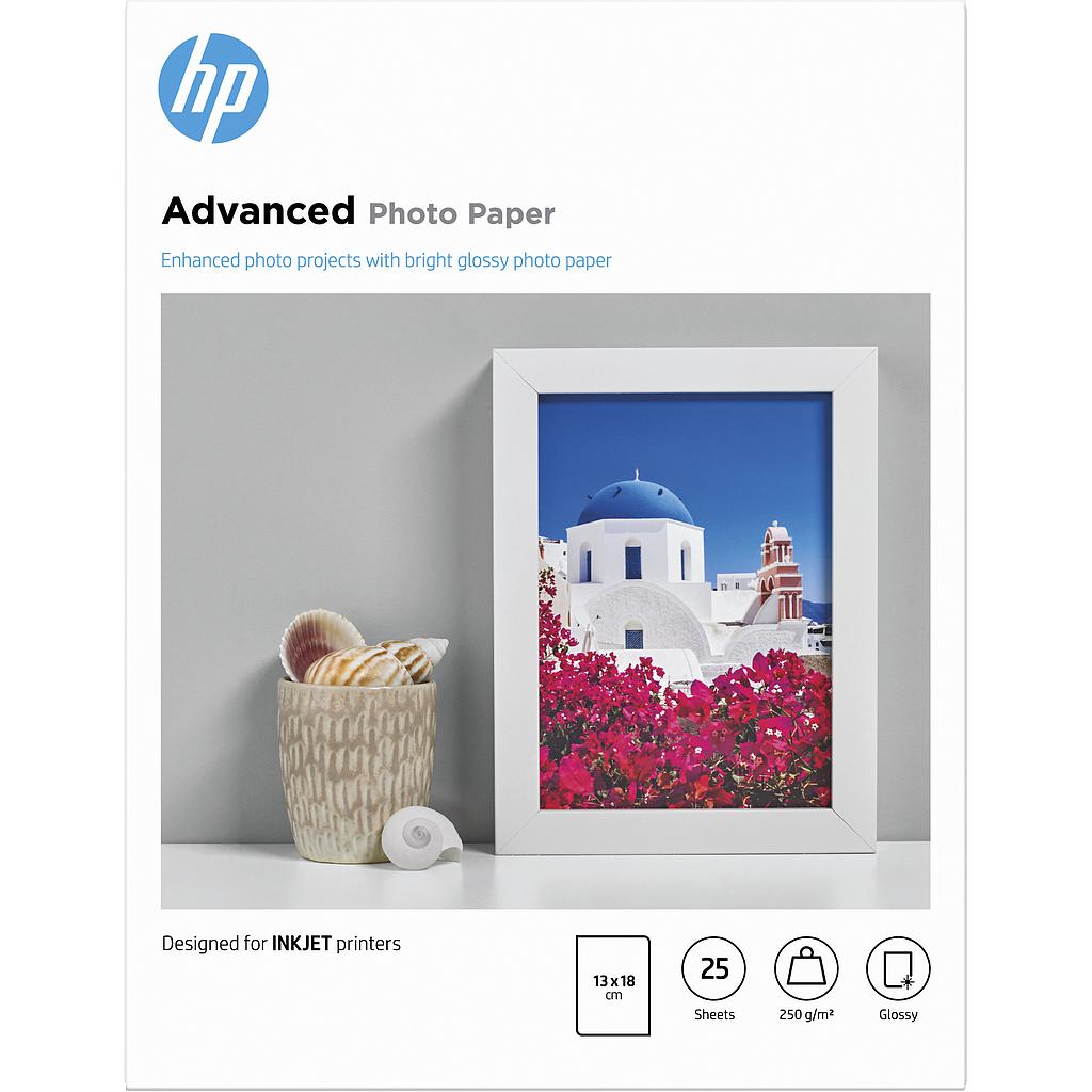 HP - Papel Advanced glossy photo, 250g/m2, 13x18cm borderless, 25 hojas (Ref.Q8696A)