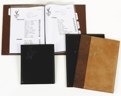 IBERPLAS - CARPETA PORTAMENUS PVC 4º 6 FUNDAS con PESTAÑAS IDIOMAS MARRON con CANTONERAS (Ref.1043K-04)