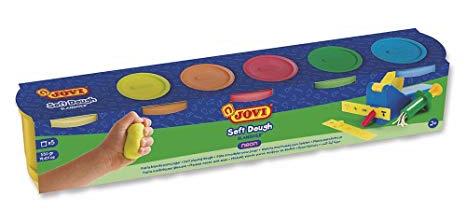 JOVI - PLASTILINA SOFT DOUGH BLANDIVER 5 BOTES DE 110GR COLORES NEÓN EN ESTUCHE (Ref.405F)