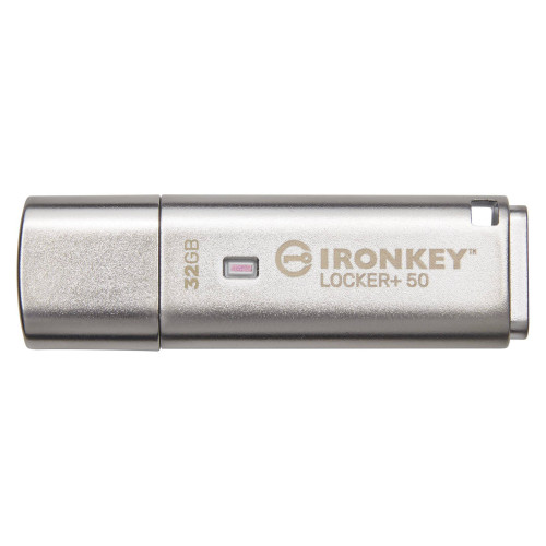 KINGSTON - Technology IronKey Locker+ 50 unidad flash USB 32 GB USB tipo A 3.2 Gen 1 (3.1 Gen 1) Plata (Canon L.P.I. 0,24€ Incluido) (Ref.IKLP50/32GB)