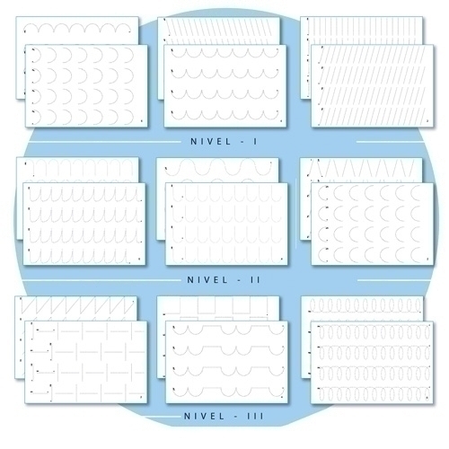 KLUGER - FICHAS GRAFOMOTRICIDAD NIVEL 3 primeros trazos, 24 fichas reutilizables +3 AÑOS (Ref.D11047)