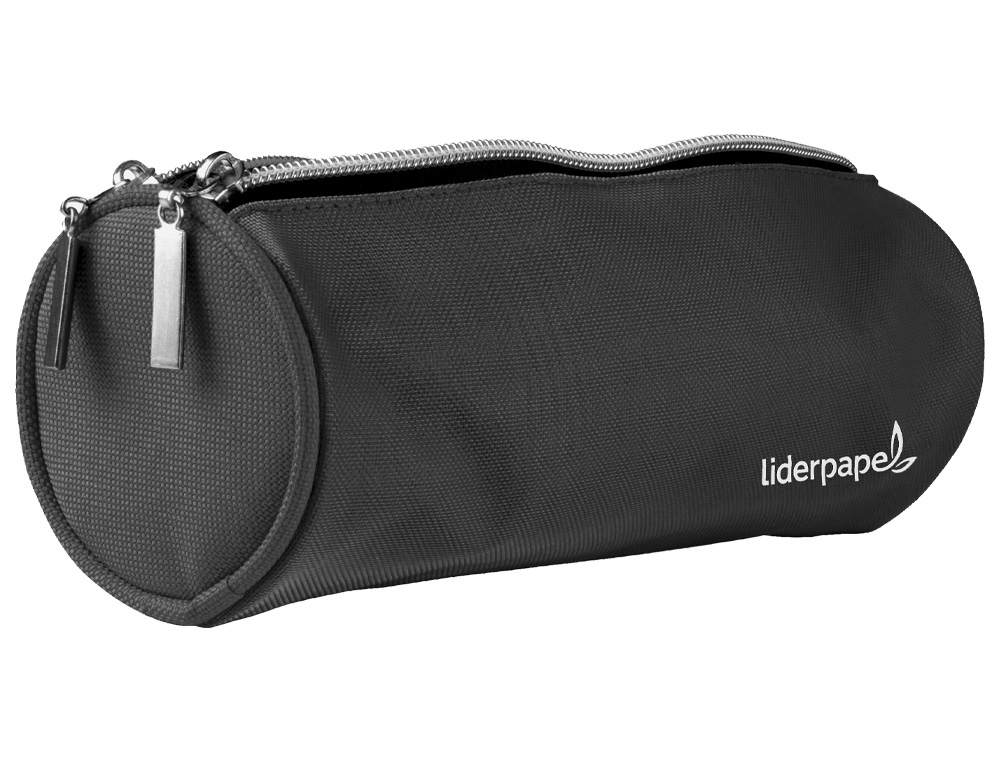 LIDERPAPEL - BOLSO ESCOLAR PORTATODO CILINDRICO CON 2 CREMALLERAS NEGRO 205X75X75 MM (Ref.PX12)