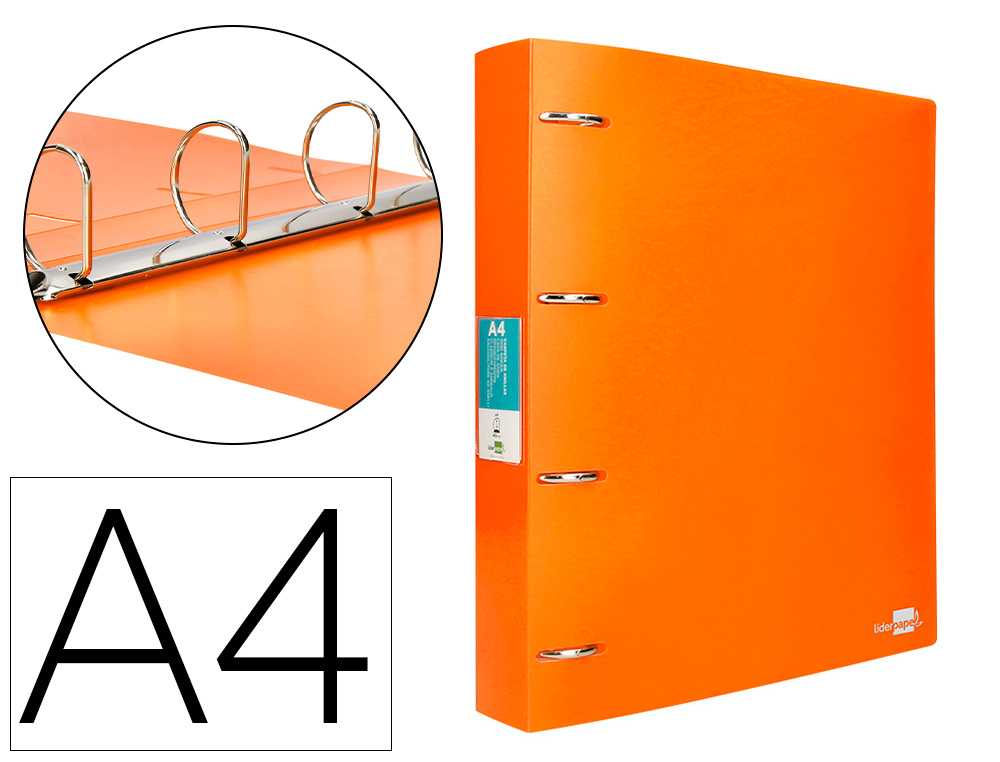 LIDERPAPEL - CARPETA 4 ANILLAS MIXTAS 40 MM POLIPROPILENO DIN A4 NARANJA FLUOR OPACO (Ref.CH43)